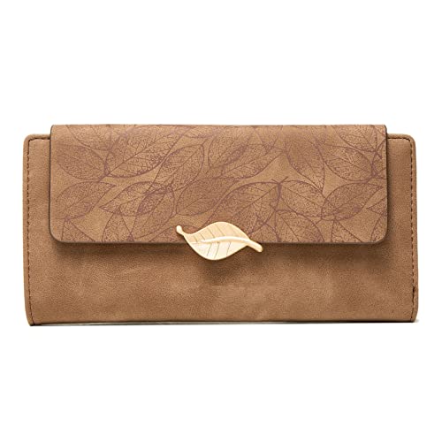 LOKAXXZU Women's Wallet Leaf Women Wallet Pu Leather Female Short Coin Purse Fashion Feminina Purse High Capacity Card Holders Long Wallets (Color : Brown)