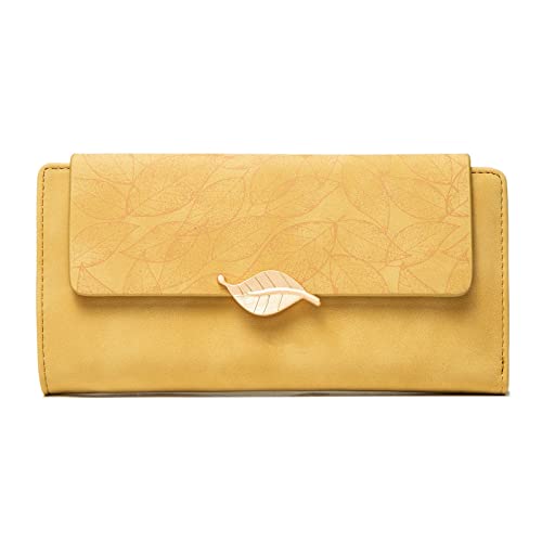 LOKAXXZU Women's Wallet Leaf Women Wallet Pu Leather Female Short Coin Purse Fashion Feminina Purse High Capacity Card Holders Long Wallets (Color : Yellow)