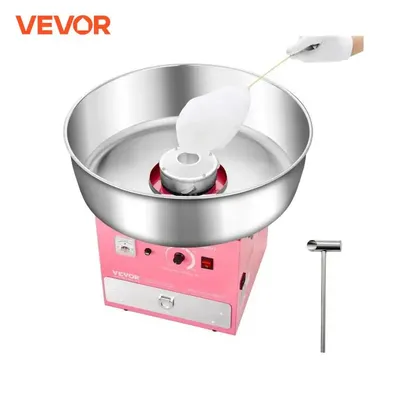 VEVOR Electric Cotton Candy Machine 1000W Commercial Candy Floss Sugar Maker with 20.5 in Stainless Steel Bowl Sugar Scoop Pink