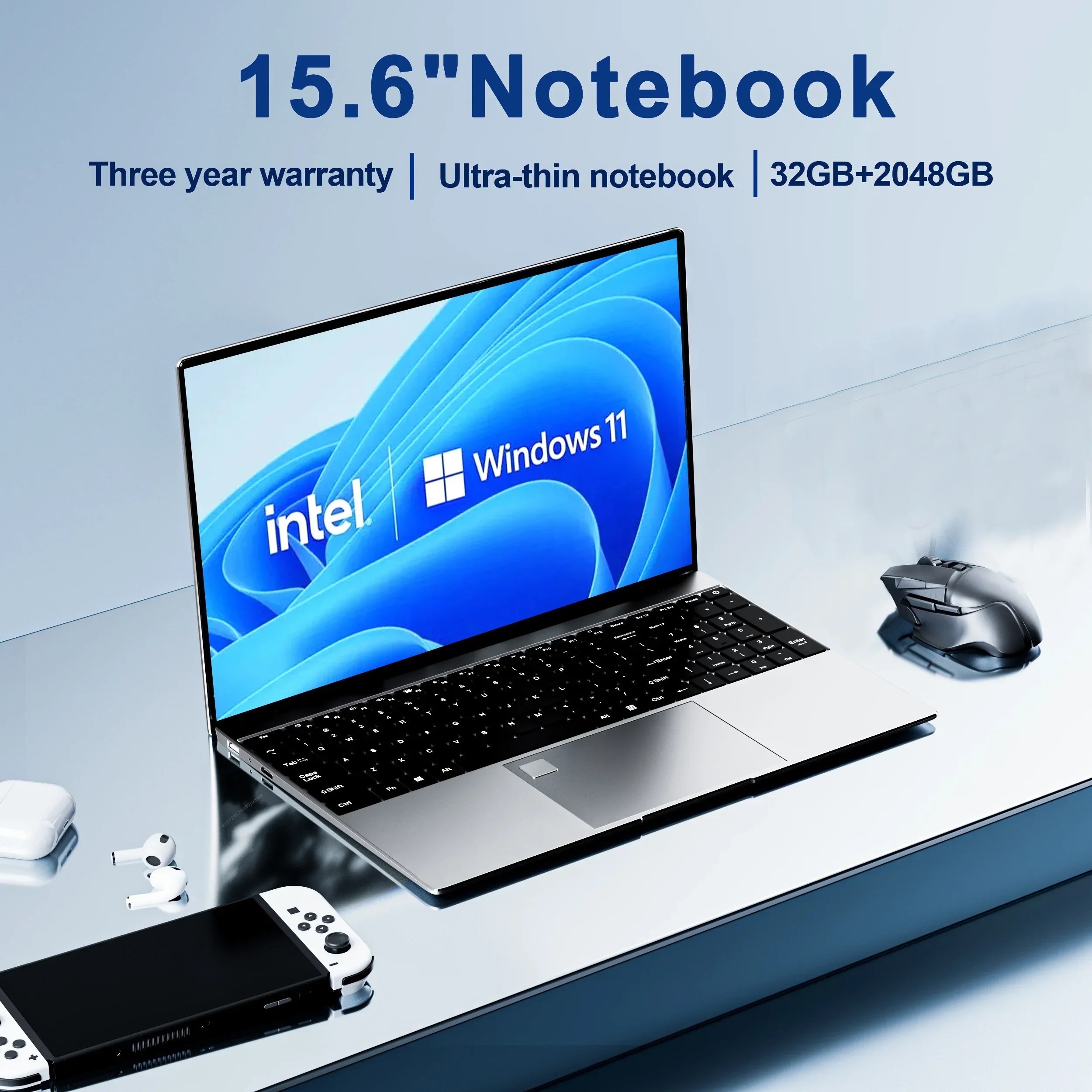 15.6 "ordinateur portable Intel Celeron N5095 ordinateur portable gamer 32GB RAM 2 to SSD bureau étude PC ordinateur Windows 11 1920*1080 résolution ordinateur portable