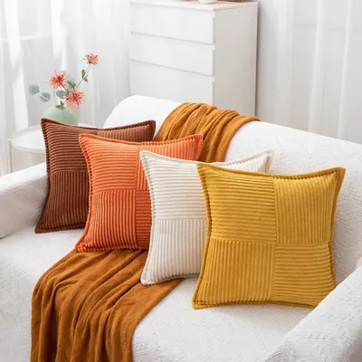 Gestreifte Kreuzstich-Kissenbezug aus Cord mit breiter Kante, Nachttisch-Sofa-Kissenbezug, dekorative Sofakissen Image