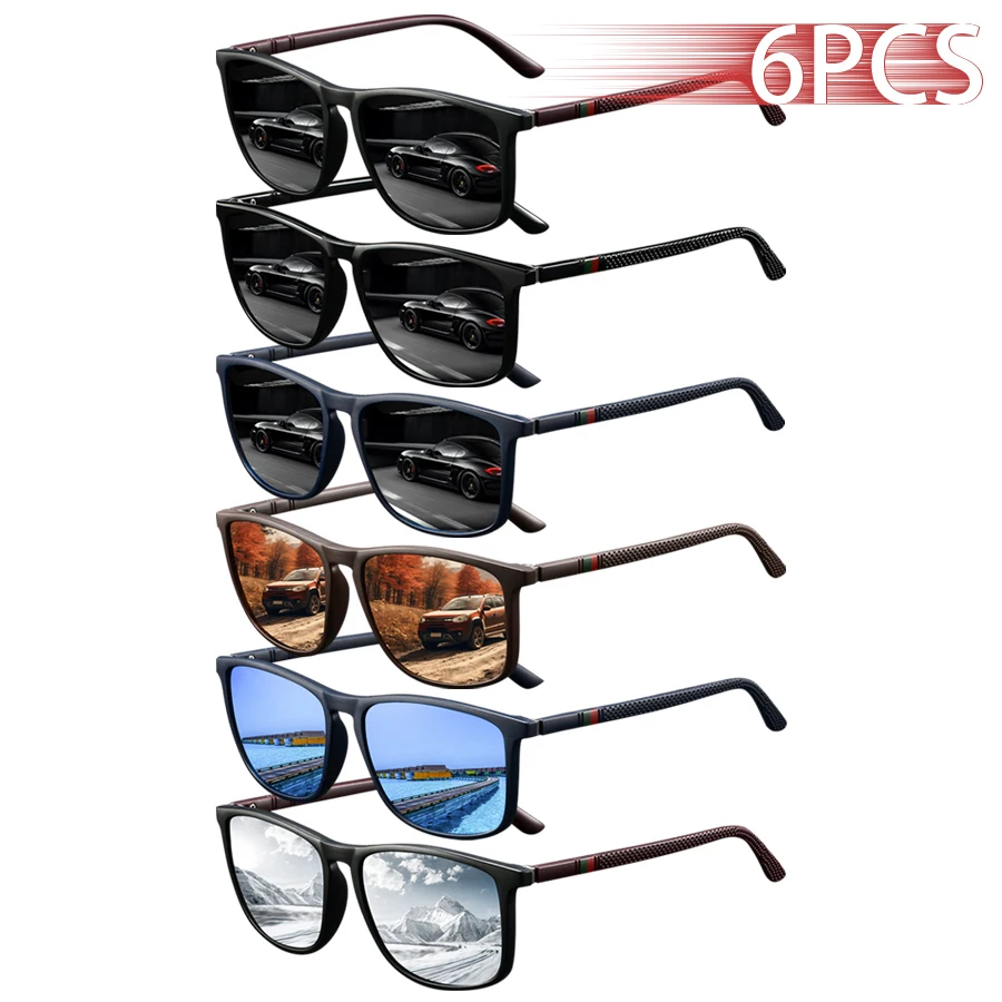 6er-Set Modische Vintage-Sonnenbrillen mit Karomuster für Herren und Damen, Luxus-Designer-Sonnenbrillen zum Fahren und Angeln Image
