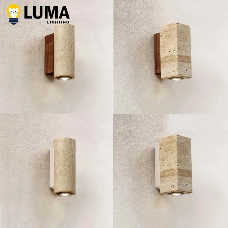 Gelbe Travertinstein-Wandleuchte, Wandleuchte im japanischen Stil für Schlafzimmer, Flur, Gang, wasserdichte Wandleuchten für den Außenbereich, Dekor