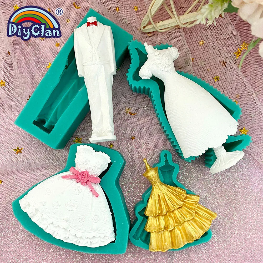 Heiraten Dekoration Silikon Mold Hochzeit Kleid Fondant Kuchen Dekorieren Werkzeuge Für Schokolade Dessert Mousse Küche Backen Form Image
