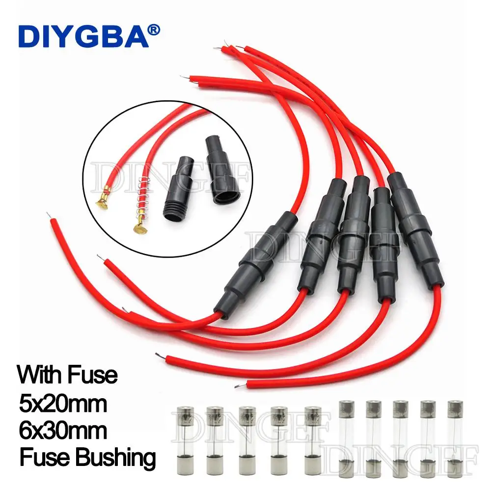 5Set 5*20mm 6*30mm Glas Sicherung Halter Schraube Typ 5X20mm mit 22AWG Draht Kabel 250V 5X20MM Glas Sicherung Rohr Sicherung Gehäuse 6x30mm Image