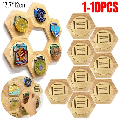 1-10Pcs Holz Medaille Display Racks Sechseckige Waben Kombination Medaille Halter Ehre Gedenk Display Hause Wand Dekoration