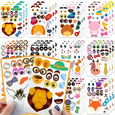 12/24 Stück „Make a Face“-Aufkleber, Make Your Own Animal Mix and Match“-Aufkleberbögen mit Safaris-, Meer- und Fantasy-Tieren JXB Image