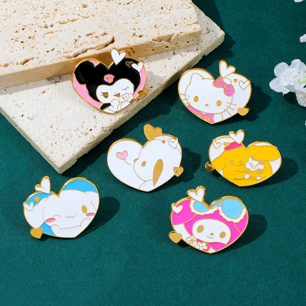 Sanrio Kuromi Cinnamoroll Emaille-Pins-Set – niedliche Cartoon-Herz-Brosche-Abzeichen für Rucksack, Tasche, Hut – Kawaii-Anime-Geschenke Image