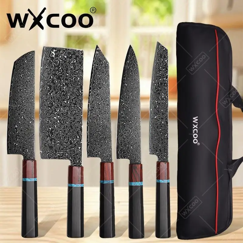 WXCOO Professionelle Japanische Küchenmesser Set Kochmesser Damaskus Stahl Fisch Fleisch Hackmesser Slicing Santoku Messer Kochen Werkzeuge Image