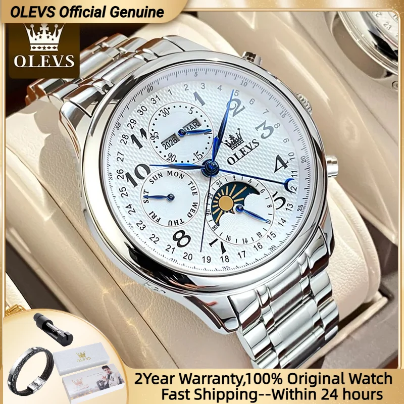 Olevs neue Top Herren uhren automatische mechanische Uhr für Herren Datum Mondphase männlich wasserdichte Edelstahl Herren uhr Image