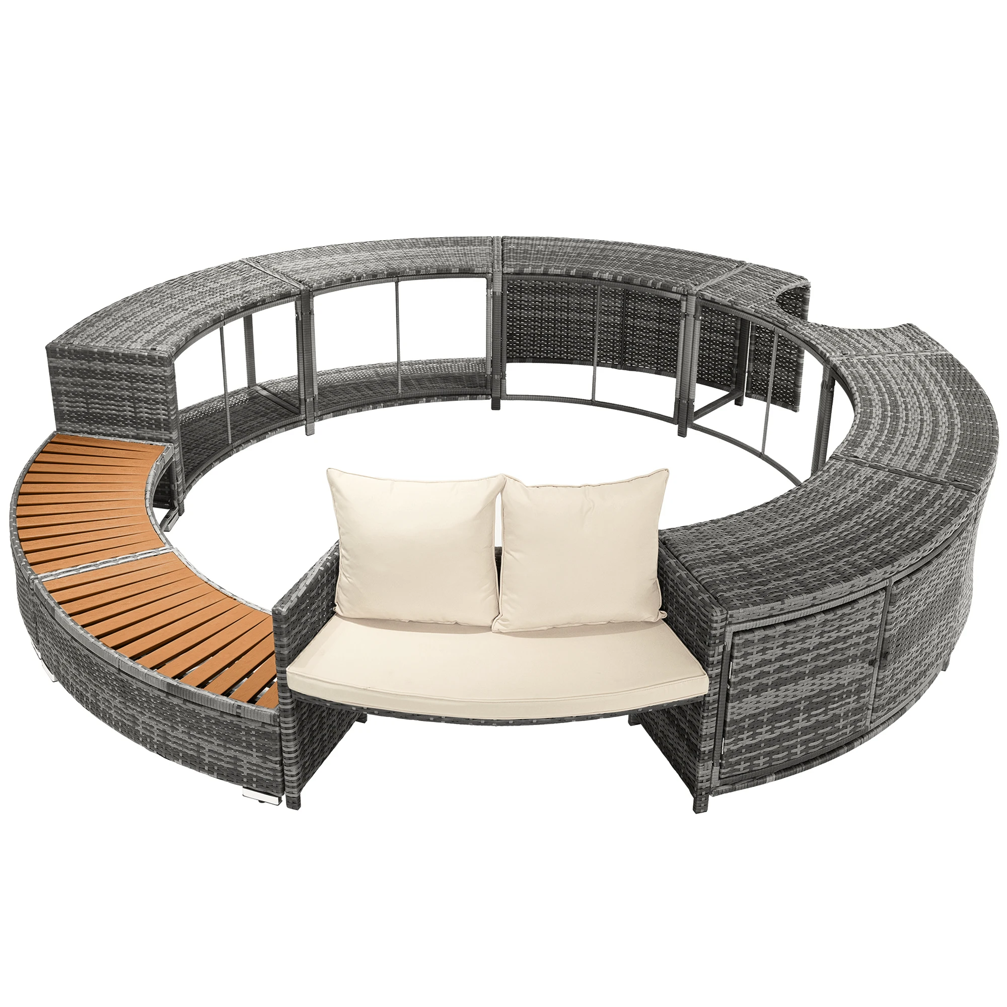 Rundes Outdoor-Lounge-Set mit Kissen und angemessenen Füßen, ideal für Terrasse, Garten, Pool und Spa