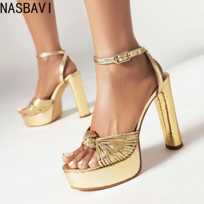 NASBAVI Damen-Sandalen mit schmalem Band, goldene Plateau-Sandale, 12 cm dicke Sohle, High Heels, Damen-Sandale, Sommer-Gladiator-Damenschuhe, 42
