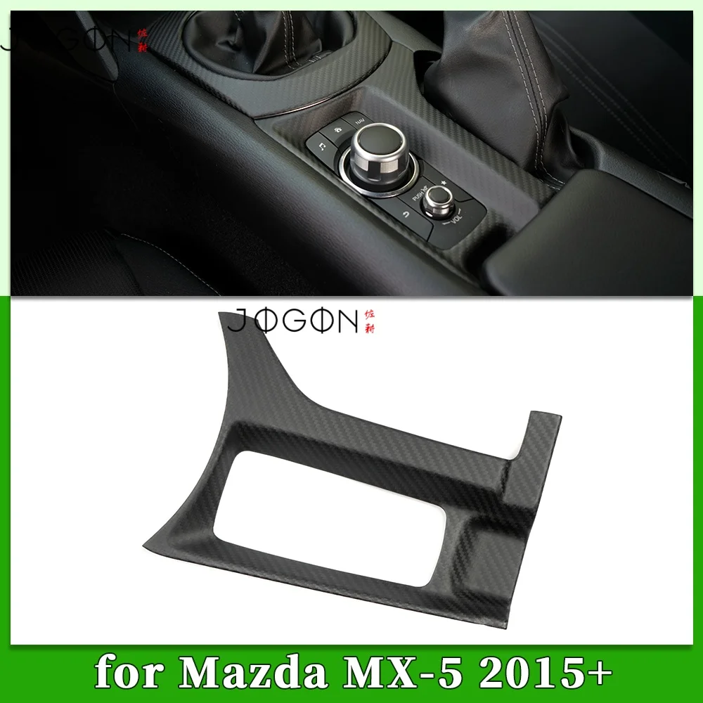 Interni auto in fibra di carbonio Console centrale Pulsante multimediale Telaio di copertura Trim Accessori per Mazda MX-5 MX5 Miata ND 2016-2023