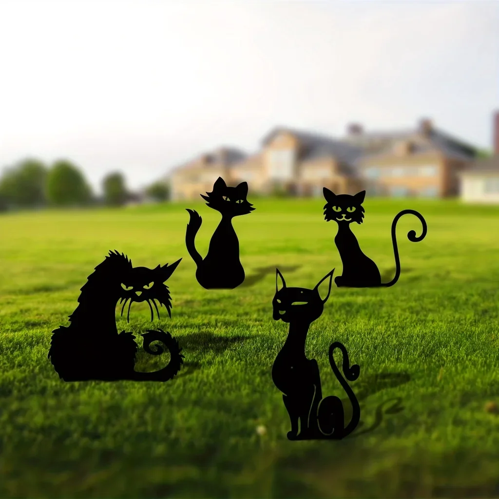 Schwarze Katze Metall Garten pfähle, dekorative Pfähle im Freien, Garten Metall Tiers tatuen, Silhouette Tier pfähle Wand dekoration