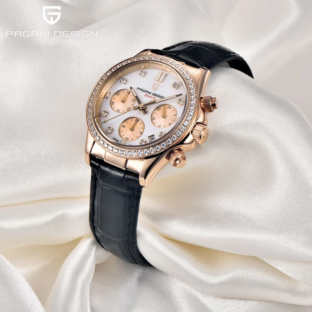 PAGANI DESIGN Luxus-Damenuhr mit diamantbesetztem Leder, modische und exquisite, multifunktionale, leuchtende Damenuhr Image