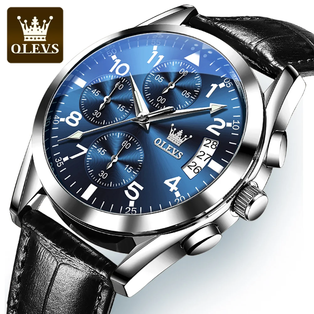 OLEVS 2878 Luxus herren Uhren Wasserdicht Leucht Quarz armbanduhr Leder Datum Sport Top Marke Männliche Uhr für Männer Relogio Image