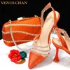 Venus Chan 2023 Neueste INS Stil Orange Farbe Elegante High Heels Nigeria Beliebte Design Afrikanische Damen Schuhe Und Tasche Set