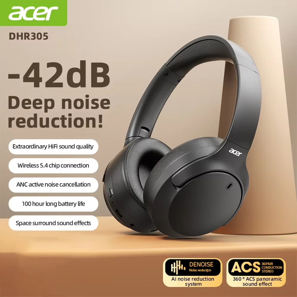 Acer OHR305 ANC Drahtlose Kopfhörer HIFI Headset Bluetooth 5.4 ENC HD Mic Head Tracking 3D Spatial Audio -42dB ANC Niedrige Latenz Image