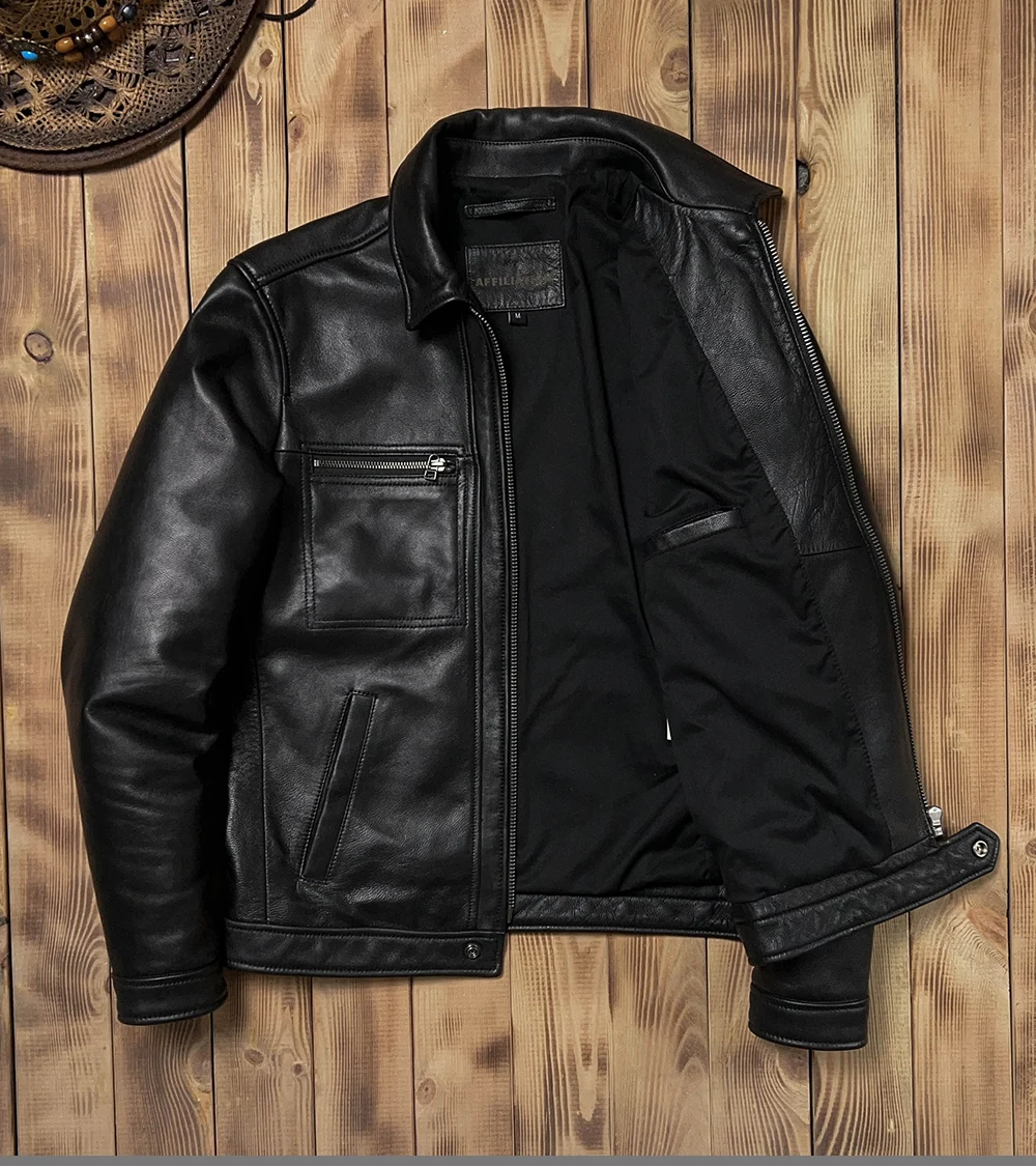 Schwarz Herbst Leder Jacke Männer Smart Casual Stil Plus Größe 5XL Echte Natürliche Schaffell Drehen-unten Kragen Leder mantel