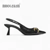 2023 Schuhe schwarze Lederschuhe Frau Pumps Sling backs spitzen Zehen High Heels Stiletto sexy Party Schuhe Frauen Heels plus Größe 42