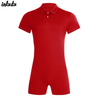 Herren-T-Shirt mit Druckknöpfen im Schritt, Pyjama, Reverskragen, kurze Ärmel, einteiliger Windel-Shorty-Overall, sexy Body-Tops Image