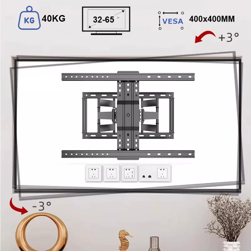 Full Motion TV-Wandhalterung für 32–65 Zoll flache/gebogene Fernseher – Teleskop-Gelenkarm mit Dreh- und Neigefunktion, max. VESA 400 x 400 mm Image