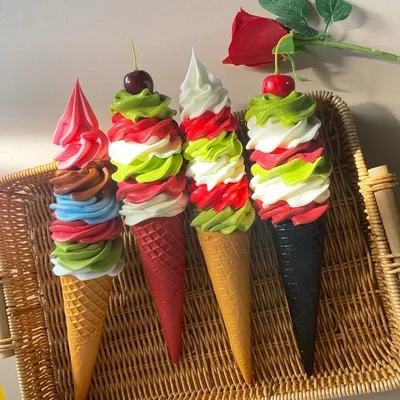 12inch Fake Ice Cream Cone Model Colorful Cake Gel Fake Dessert for Display Photography Cake Shop Decoration Props (Non-Edible)