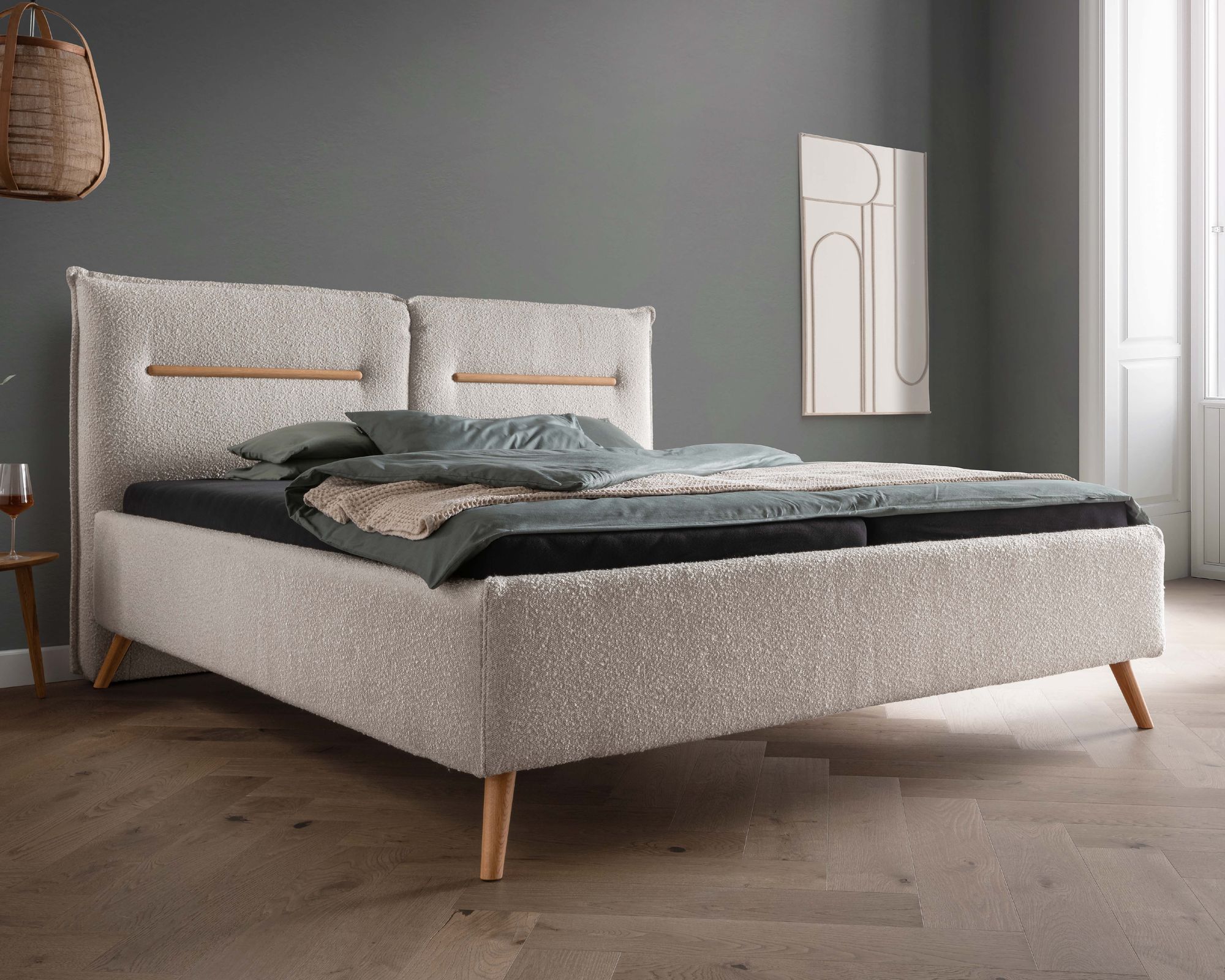 Forestales »Lyon« Polsterbett I 160x200 cm / Ascot 2401 Pearl / ohne Bettkasten und Lattenrost