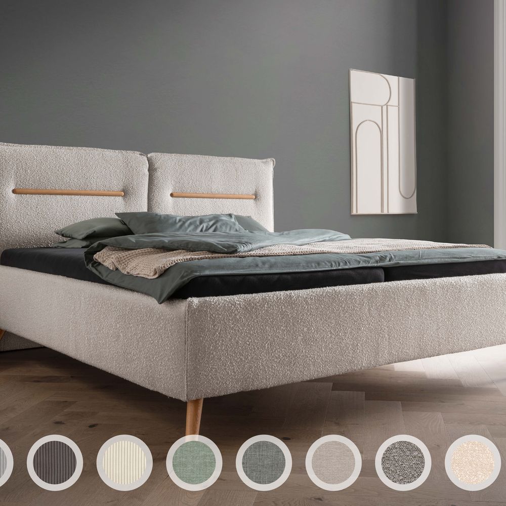 Forestales »Lyon« Polsterbett I 160x200 cm / Ascot 2403 Taupe / mit Bettkasten und Lattenrost