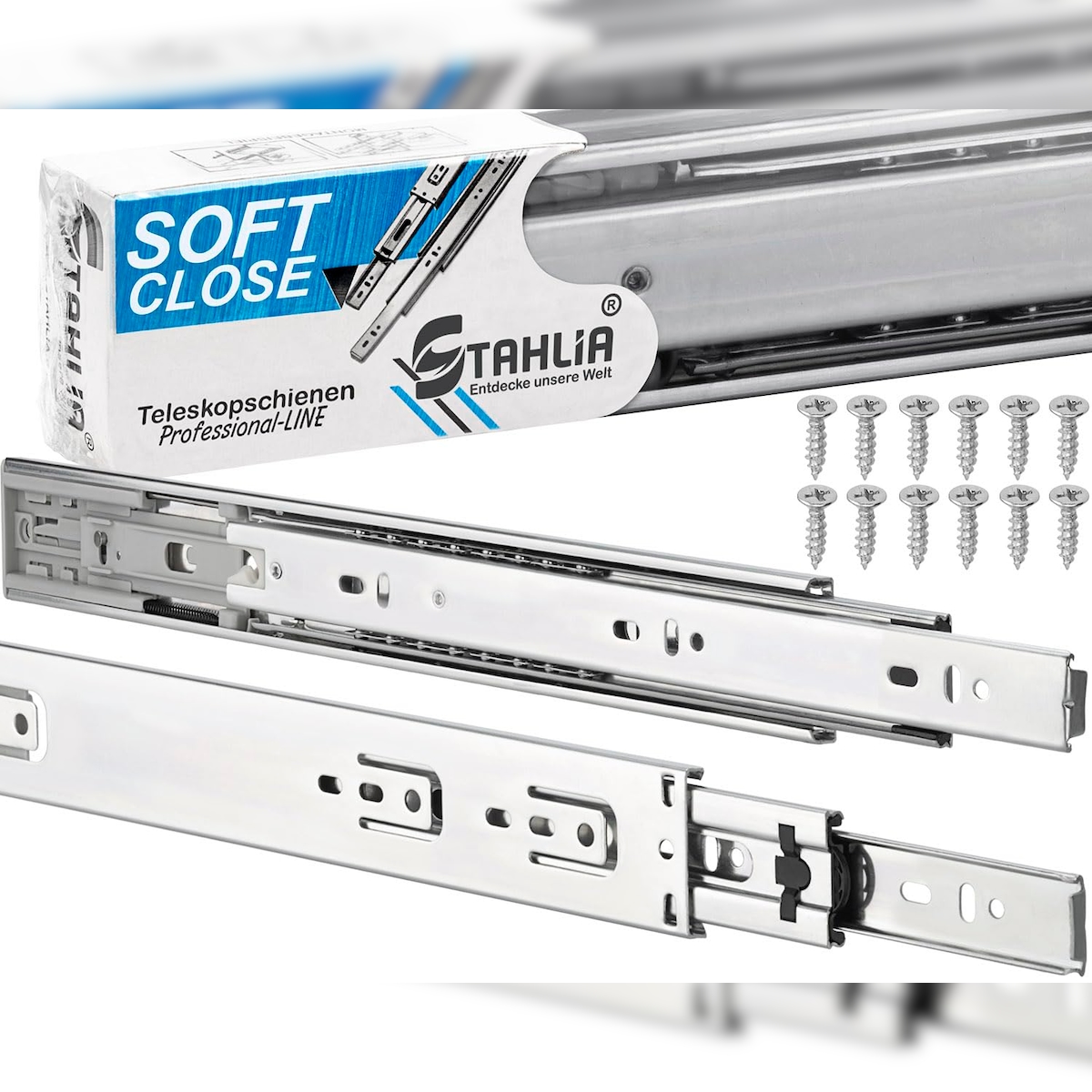 ID Dinkel Schubladenschienen 8 STÜCK VOLLAUSZUG mit Selbsteinzug 350mm Softclose Rollenauszug Image