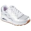 Sneaker SKECHERS "UNO GEN1", Kinder, Gr. 29, silber (weiß, silberfarben), Lederimitat, glänzend, sportlich, Schuhe, Schnürschuh mit Memory Foam, Größenschablone zum Download