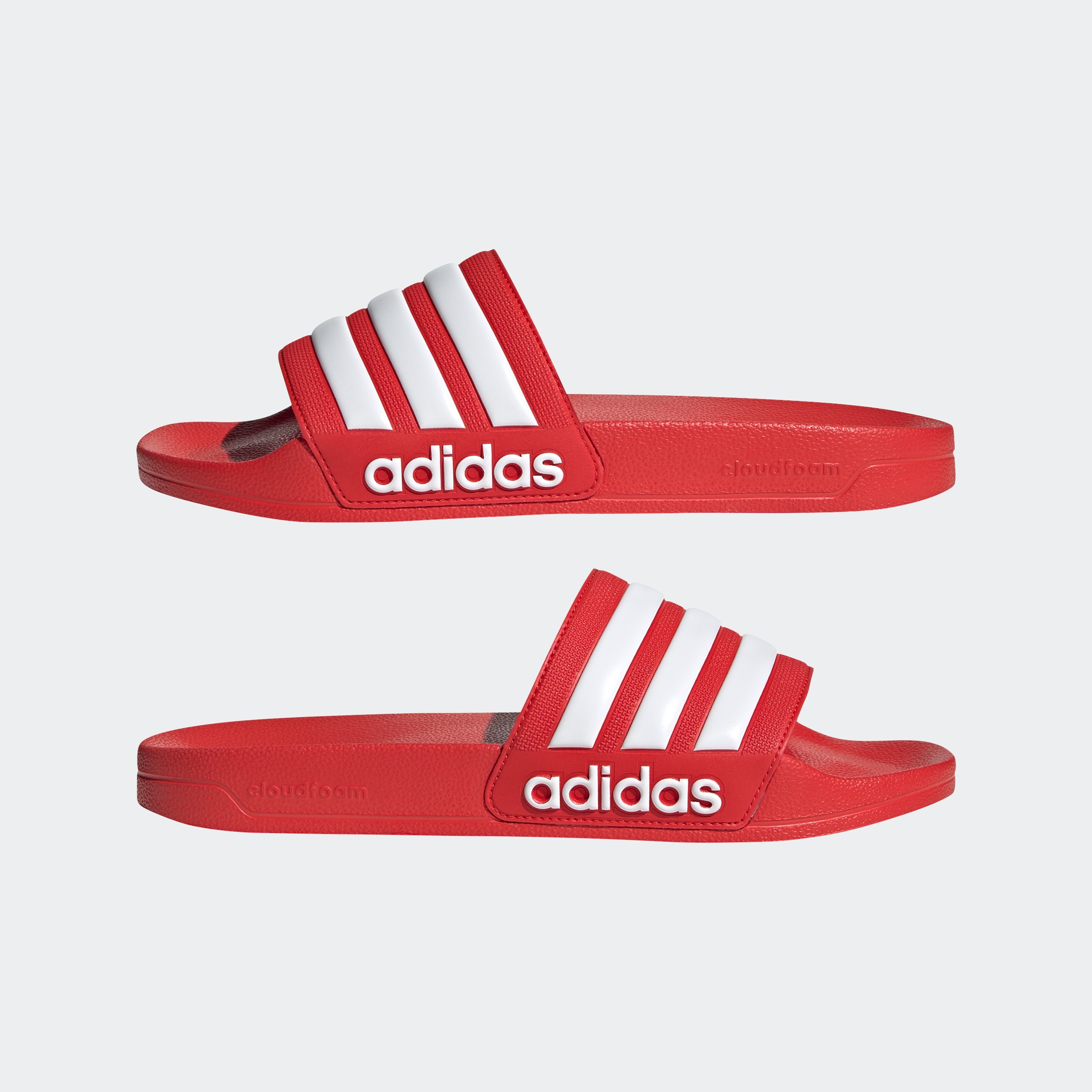 Badesandale ADIDAS SPORTSWEAR "SHOWER ADILETTE", Gr. 44,5, rot (vivid rot, cloud weiß, vivid rot), Synthetik, Sportlich, Schuhe