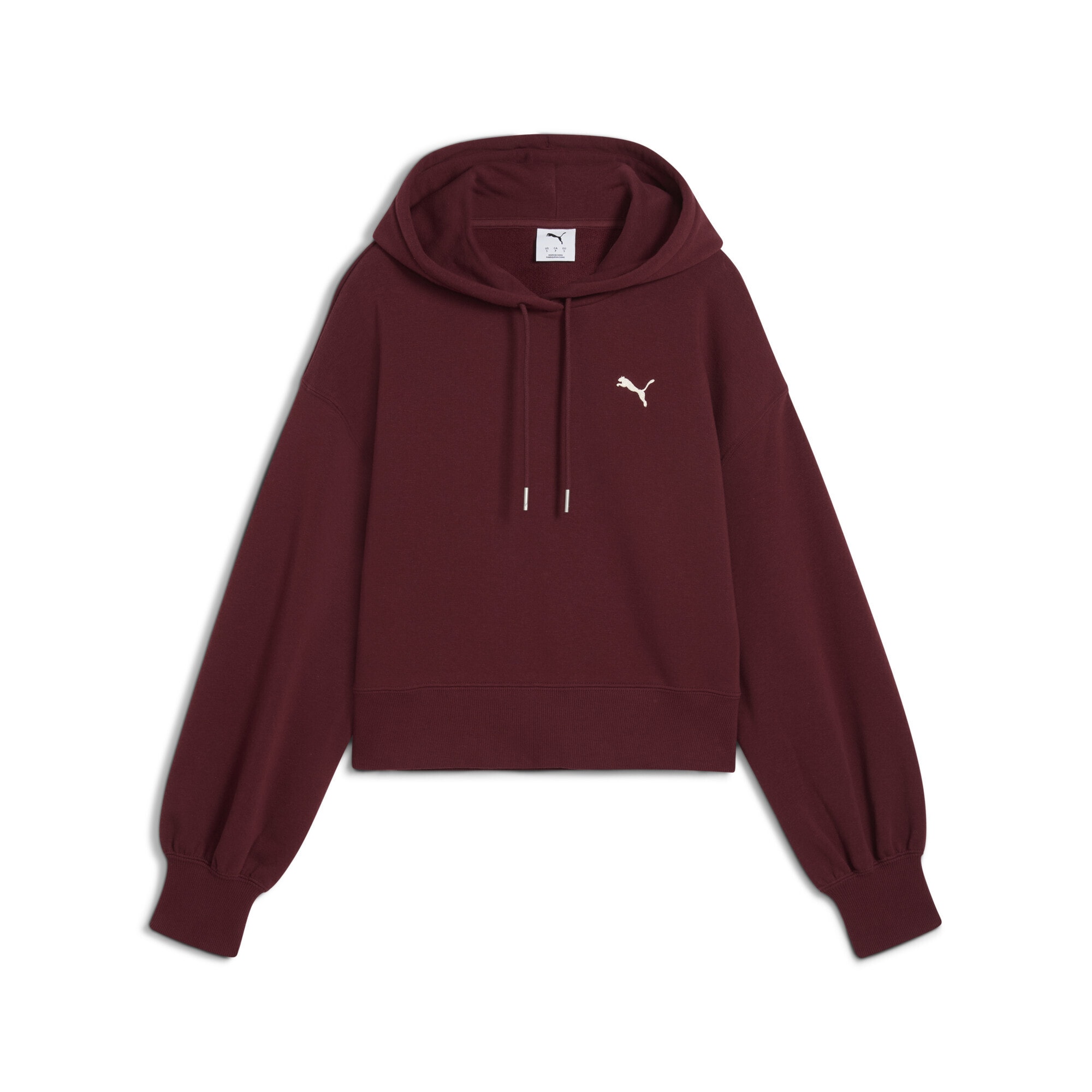 Hoodie PUMA "WARDROBE ESS Kurzer Relaxed Fit Hoodie Damen", Damen, Gr. XXL, rot (ruby shimmer rot), Obermaterial: 32% Polyester, 68% Baumwolle; Rippe: 4% Elasthan, 96% Baumwolle, relaxed fit, Sweatshirts Hoodie