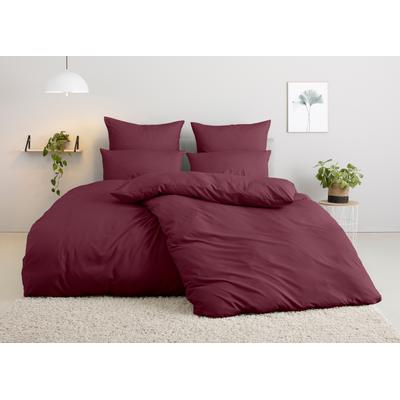Bettwäsche MY HOME "Desner", rot (bordeaux), B/L: 240cm x 220cm, 2 St., Microfaser, B/L: 80cm x 80cm, Microfaser, Obermaterial: 100% Polyester, Bettwäsche, Premium Qualität, 100 % Polyester, sehr weich, uni, ab 135x200 cm Image