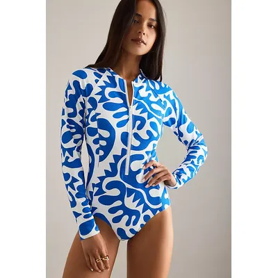 Sea Level Seascape Long-Sleeve One-Piece Swimsuit