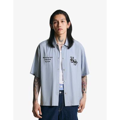 Bershka Embroidered Short Sleeve Shirt Men Xs Blue