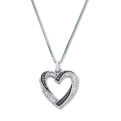 Women's .22 TCW Black and White Diamond Sterling Silver Pendant and Chain 18 Inches by PalmBeach Jewelry in White (Size ONE SIZE)