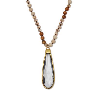 Women's Crystal Pendant and Genuine Jasper and White Agate Goldtone Necklace 32-inch by PalmBeach Jewelry in White (Size OS)