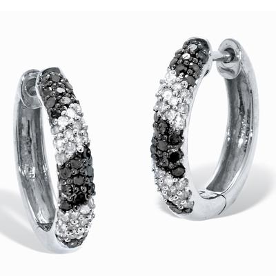 Women's .50 TCW Black and White Diamond Sterling Silver Hoop Earrings (1/2 inch) by PalmBeach Jewelry in White (Size ONE SIZE)