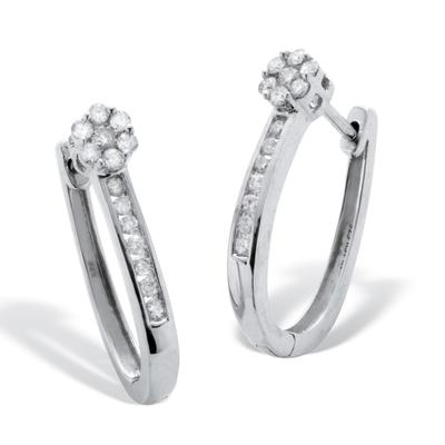 Women's .33 TCW Diamond Sterling Silver Flower Cluster Hoop Earrings (6/10 inch) by PalmBeach Jewelry in White (Size ONE SIZE)