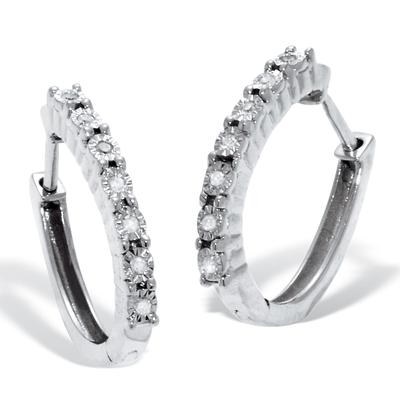 Women's .06 TCW Diamond Sterling Silver Hoop Earrings (1/2 Inch) by PalmBeach Jewelry in White (Size ONE SIZE)