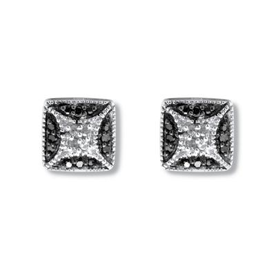 Women's .22 TCW Black and White Diamond Sterling Silver Square Stud Earrings (3/10 inch) by PalmBeach Jewelry in White (Size ONE SIZE)