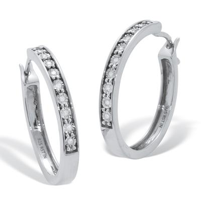 Women's .11 TCW Diamond Sterling Silver Hoop Earrings (8/10 inch) by PalmBeach Jewelry in White (Size ONE SIZE)