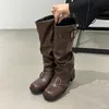 Frau Stiefel Kniehohe Plattform Chunky Heels Trend Punk Gothic New Rock Leder Mode frauen Schuhe Motorrad Schuhe