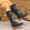 Plus Größe 35-43 Schuhe für Frauen Herbst Klassische Quadratische Heels Mid-kalb Slip auf Damen Boot Stickerei retro Täglichen Zapatos De Mujer
