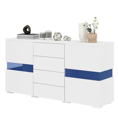 High Gloss TV Cabinet White Sideboard Storage Cabinet Cabinet Unit With 16 Colors LED Lights For Dining Room Living Room