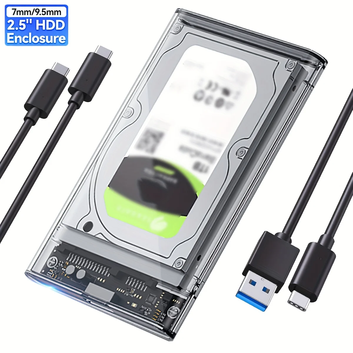 2,5-Zoll-transparentes mobiles externes Festplattengehäuse, externes Gehäuse mit SATA-zu-USB 3.0/Typ-C-Festplattenboxen, 5 Gbit/s ohne Werkzeug Image