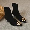 Neue Schwarze Frauen Schuhe Mode High Heels Stiefeletten Bequeme Slip-on Sexy Stiefel Schuhe für Frau Stricken Kurze stiefel