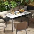 Table à manger rectangulaire en pierre frittée de 63 pouces, plateau en verre trempé et cadre en aluminium, table de cuisine pour 6 à 8 personnes, sans chaises incluses