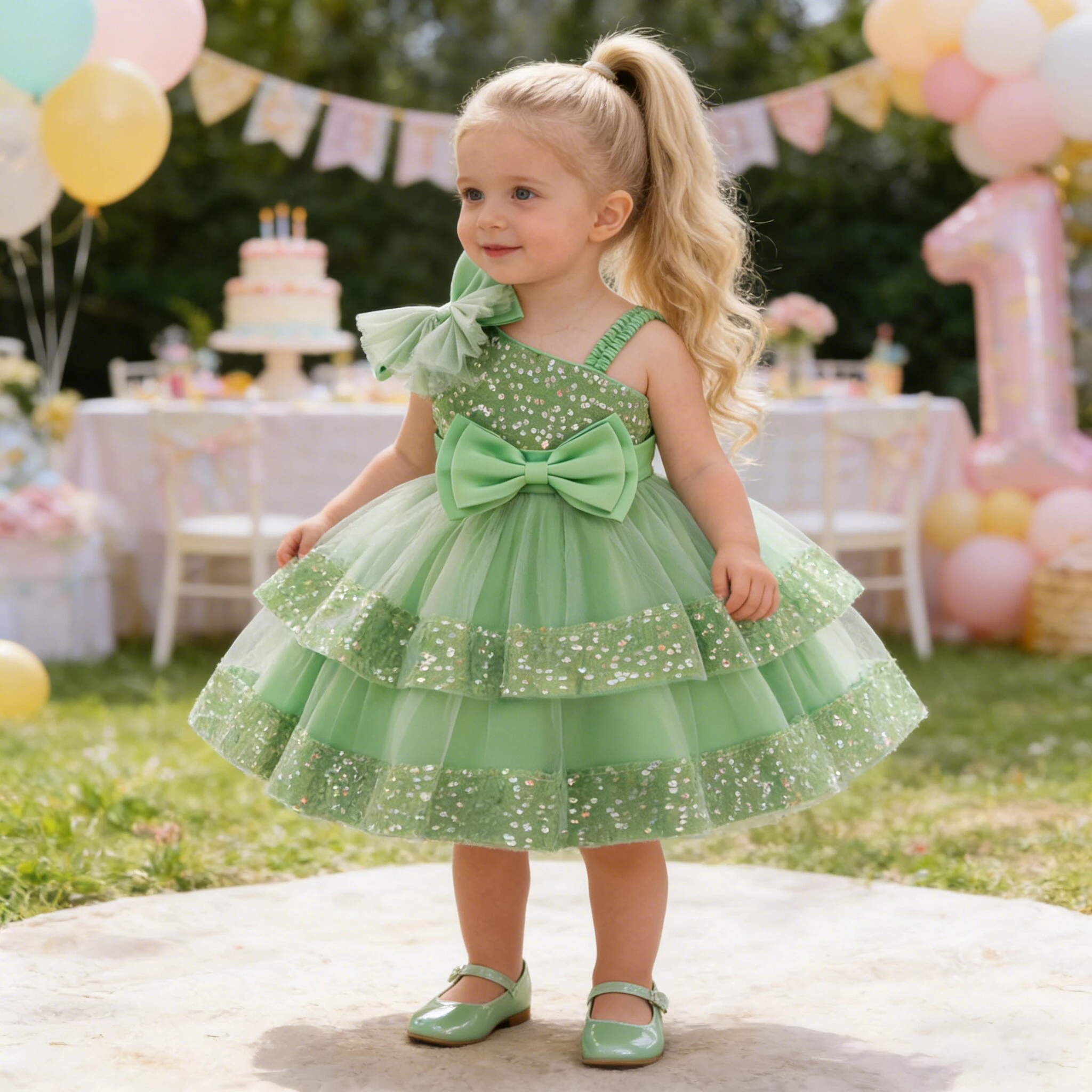 Kleinkind Pailletten Schleife Party Mädchen Kleid Elegante Tüll Brautjungfern Prinzessin Abendkleid Schleife 1-3 Jahre Geburtstag Hochzeit Baby Mädchen Kleid Image